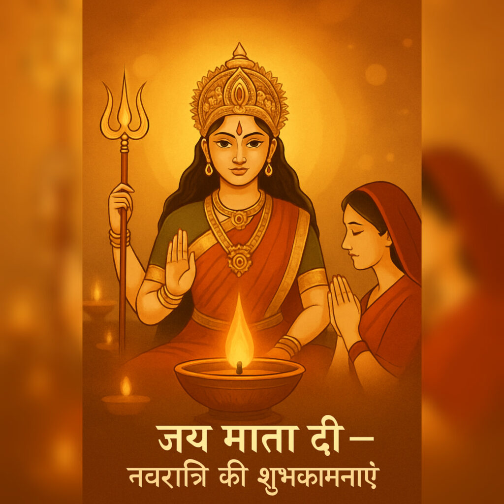 नवरात्रि समापन पर माँ दुर्गा की पूजा, भक्त महिला की प्राथना दीपक के साथ
