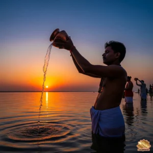 Offering water to Surya Dev on Sunday (रविवार) – Surya Arghya ritual for positivity and success