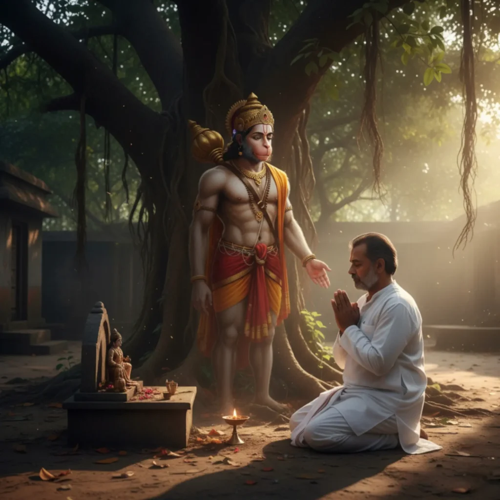 Hanuman Chalisa ke 11 Chamatkar aur Labh:भक्ति और भगवान से जुड़ाव दिखाता भक्तिपूर्ण दृश्य