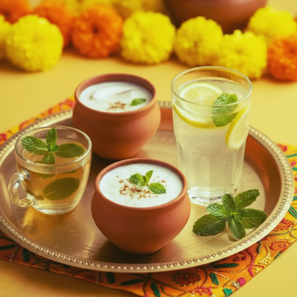 नवरात्रि व्रत में हाइड्रेटिंग ड्रिंक जैसे नींबू पानी, नारियल पानी, छाछ और हर्बल टी