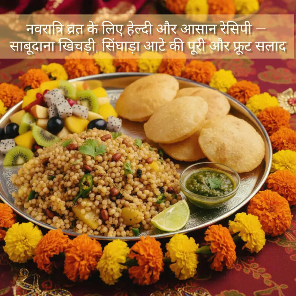 नवरात्रि व्रत के लिए हेल्दी और आसान रेसिपी — साबूदाना खिचड़ी, सिंघाड़ा आटे की पूरी और फ्रूट सलाद